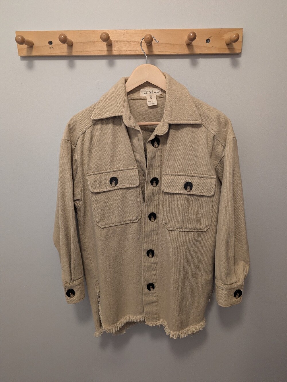 Beige Button-Up Oversized Jacket (Shacket)